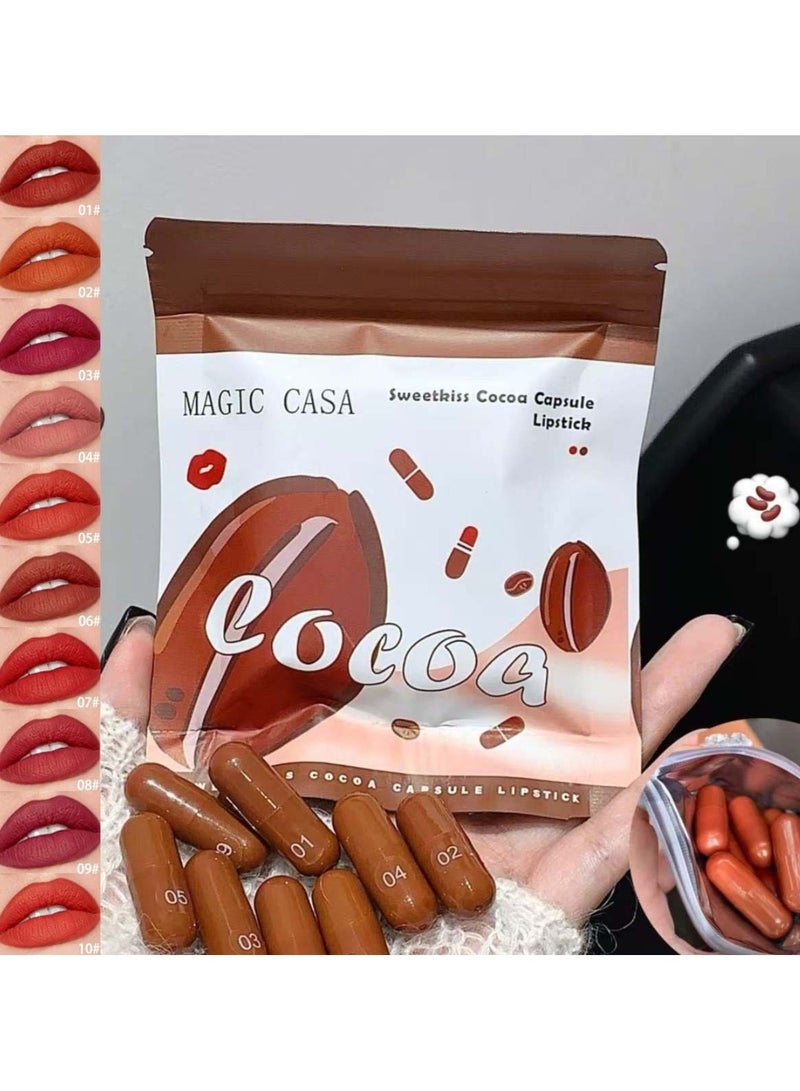 Huitich 10-Color Capsule Chocolate Lipstick Set – Mini Matte Non-Slip Lipsticks - Image 1